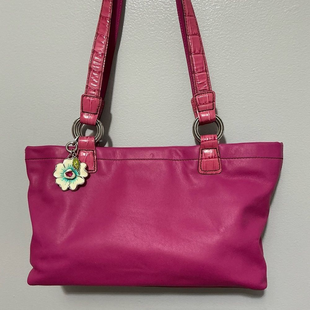 Brighton hot Pink Leather hobo Bag with floral liner